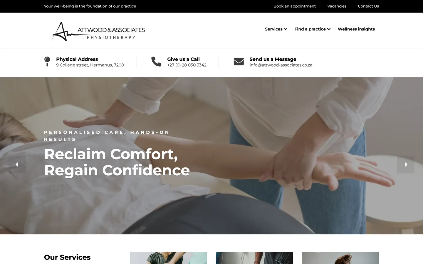 The Attwood & Associates Physiotherapy website homepage