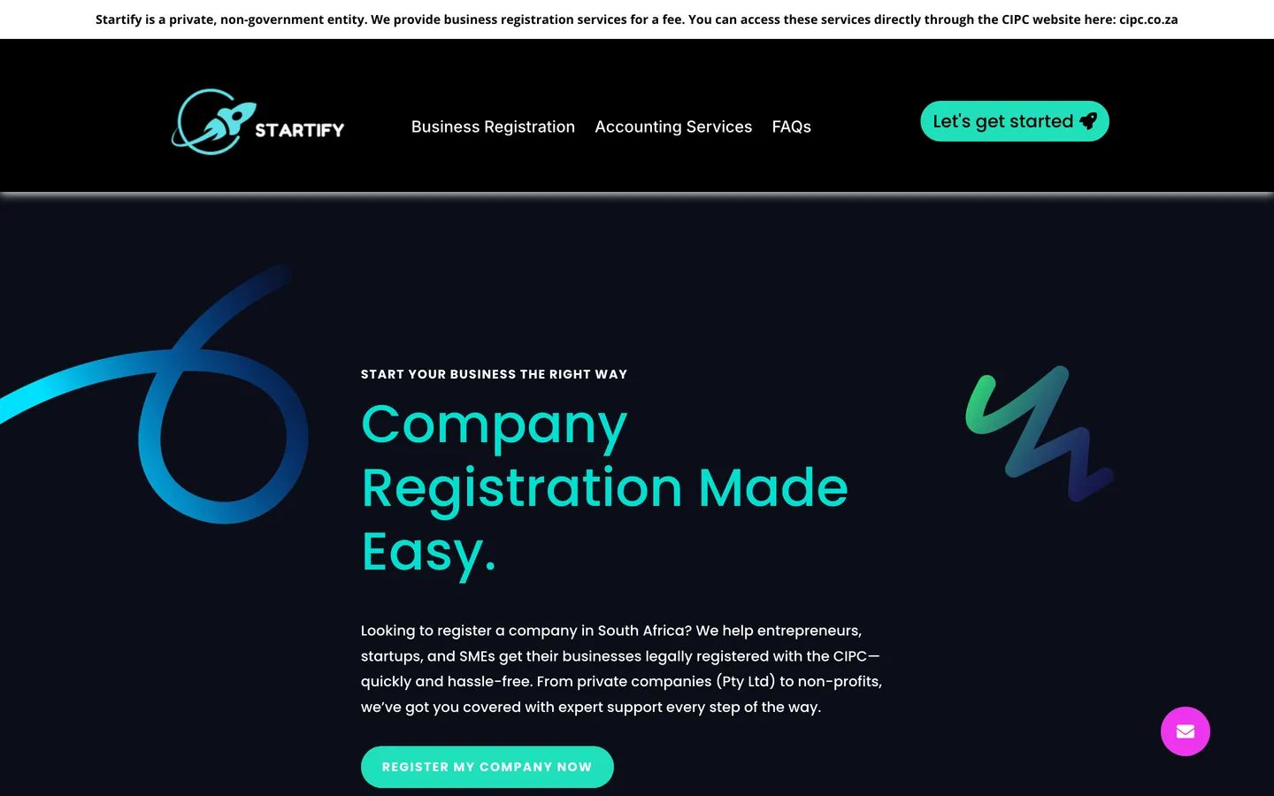 The Startify website homepage